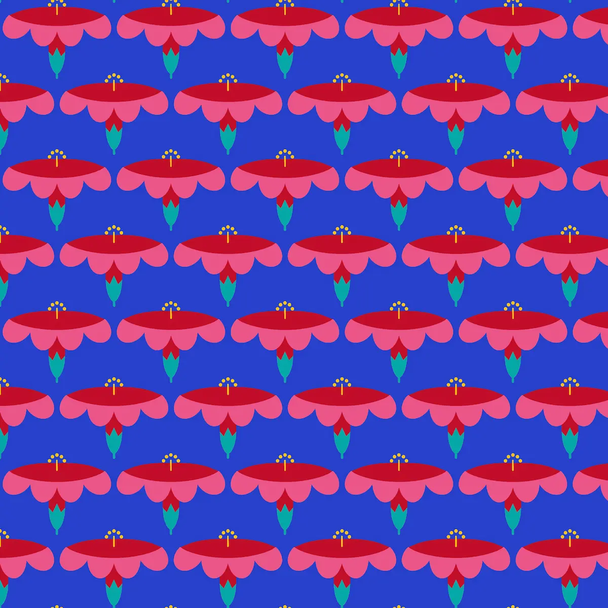 Bright tropical hibiscus seamless pattern with bold colors designed for children's summer apparel