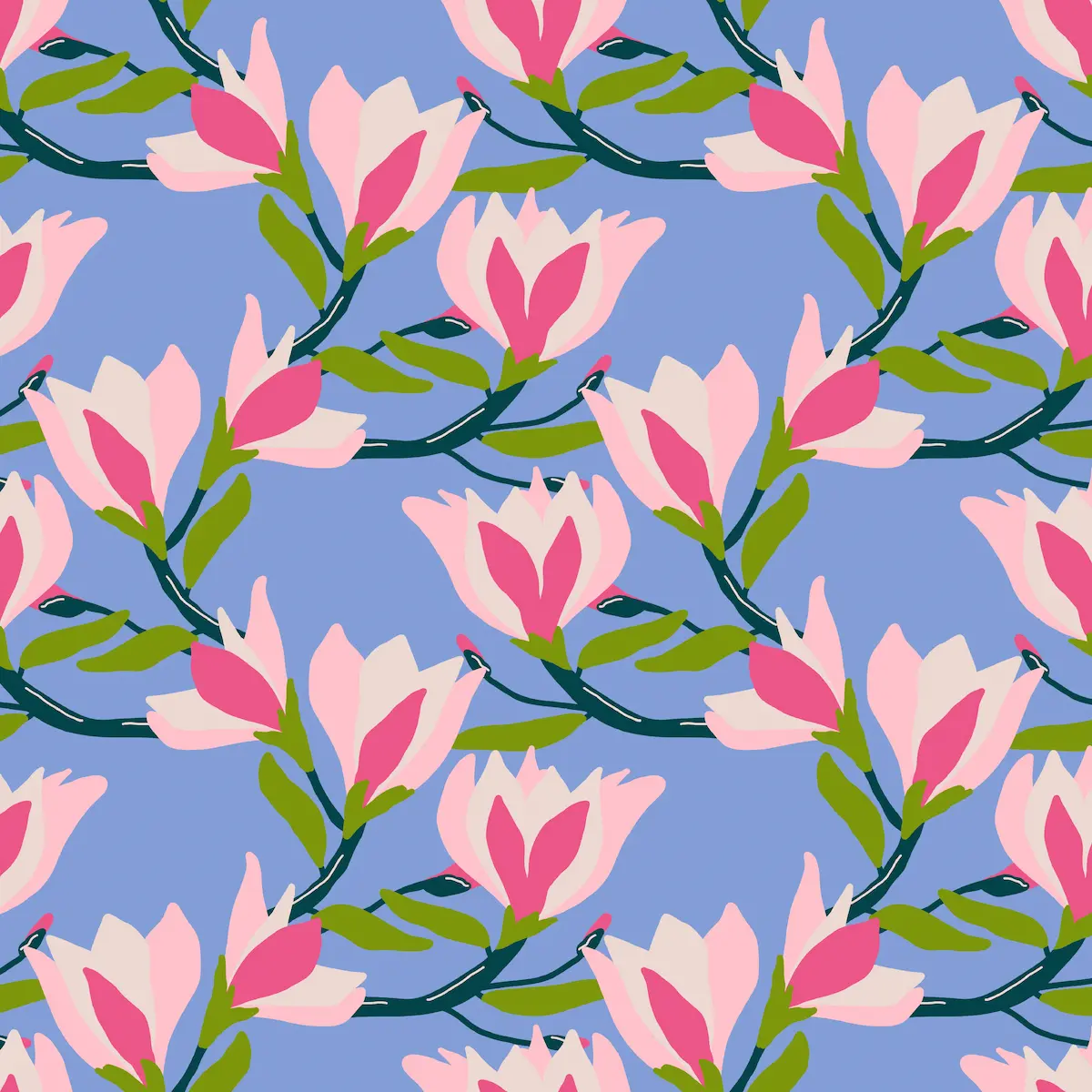 Soft pink and white magnolia flower pattern designed for children's apparel and spring textiles
