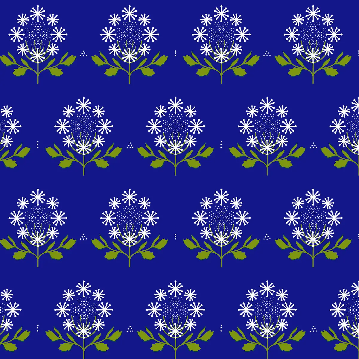 Delicate white Queen Anne's lace flower pattern designed for children's clothing and fabric