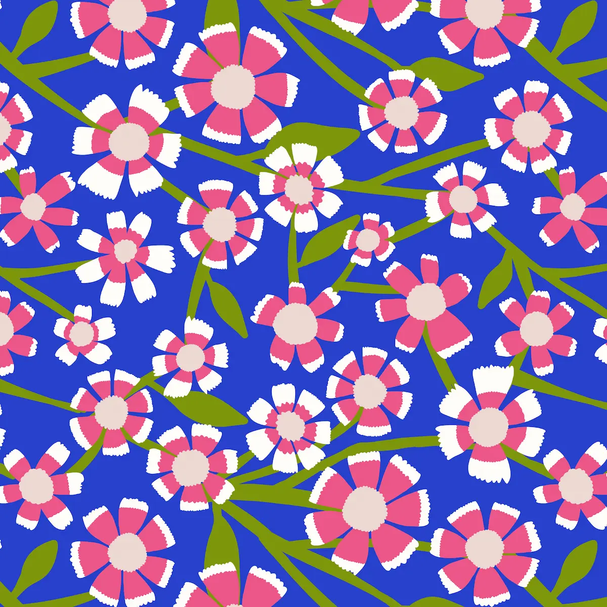 Fun Sweet William flower pattern in pink and red designed for children's clothing and textiles