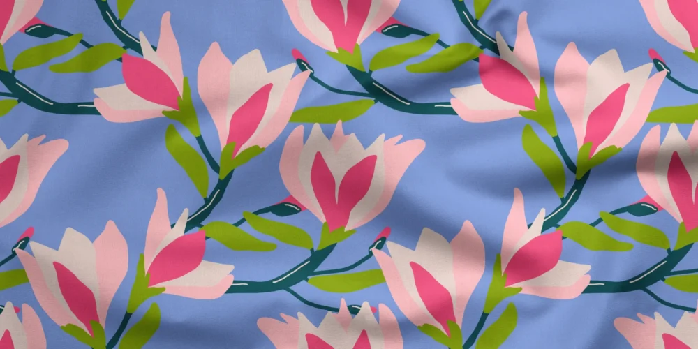 MAJOC magnolia floral fabric featuring bold playful surface pattern design for kids and modern sewing projects