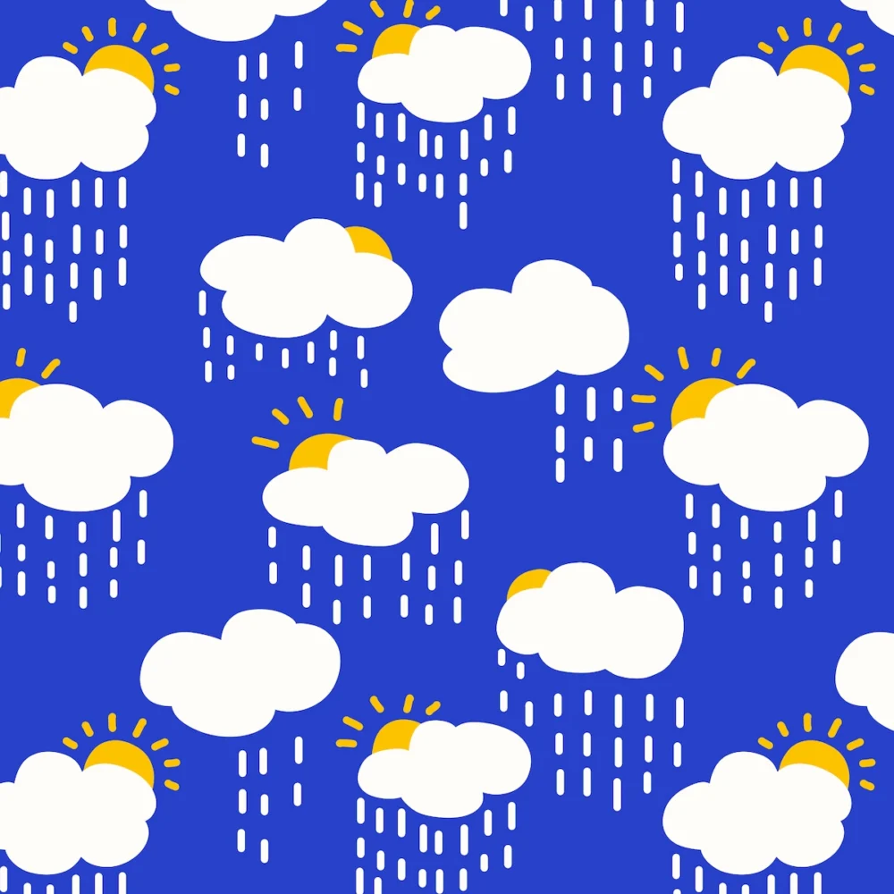 Cheerful cloud pattern with sun peeking behind for children's bright summer apparel