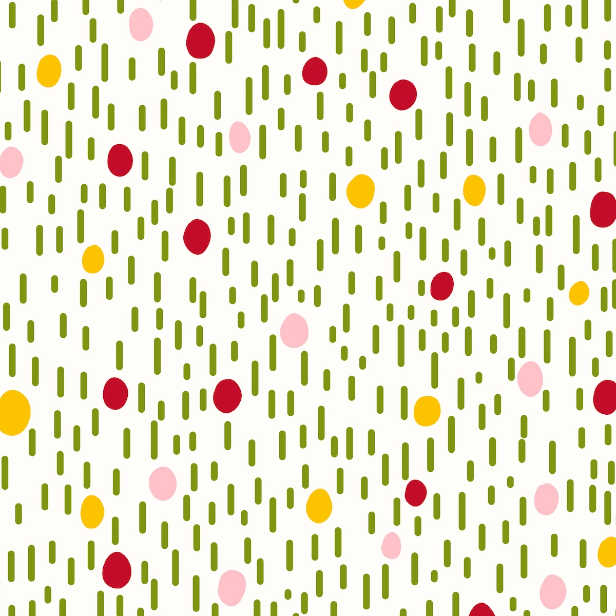 Playful scattered Easter egg pattern in green grass for children's spring and Easter clothing