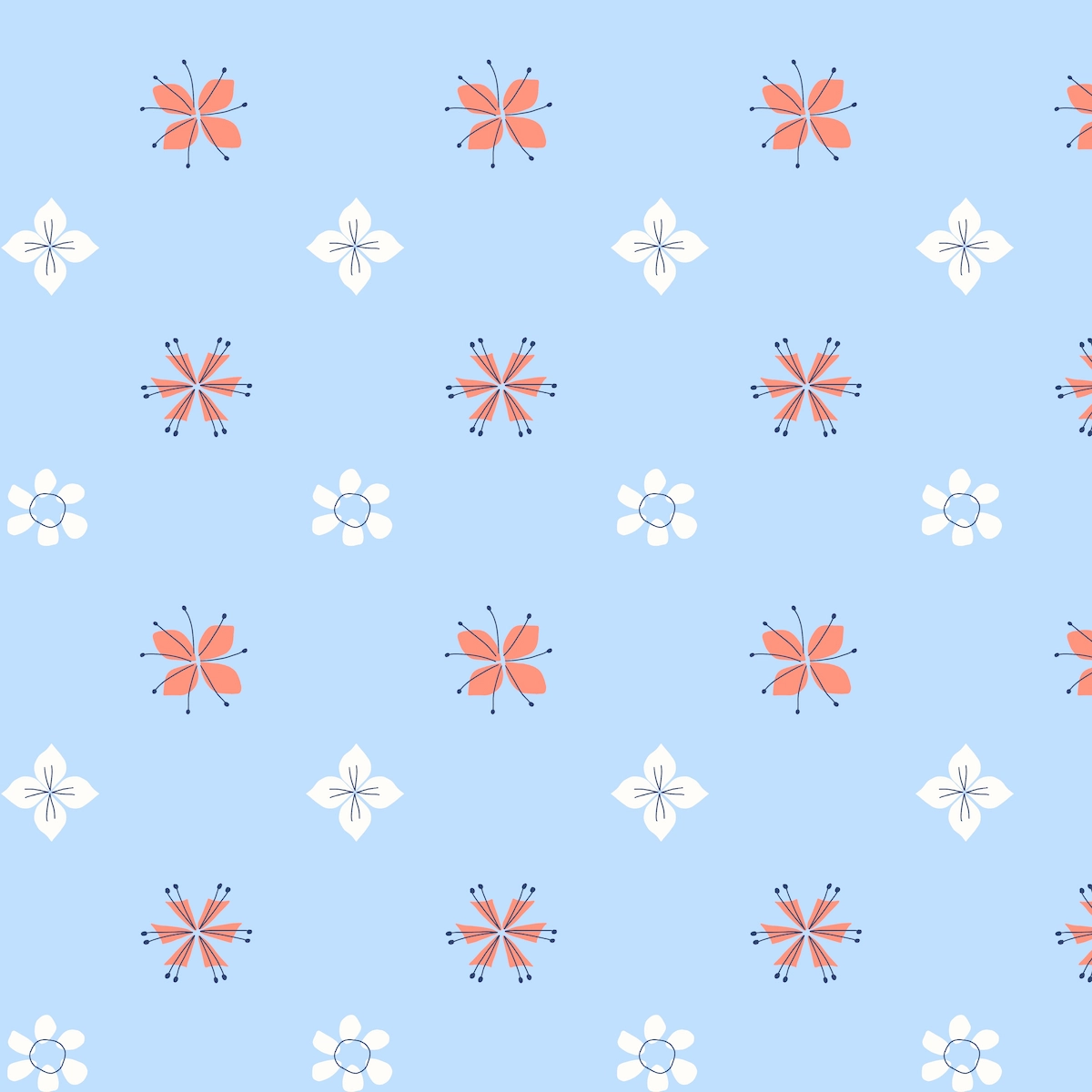 Geometric flower coordinate pattern in soft pink and light blue for children's clothing from Flutter and Bloom collection
