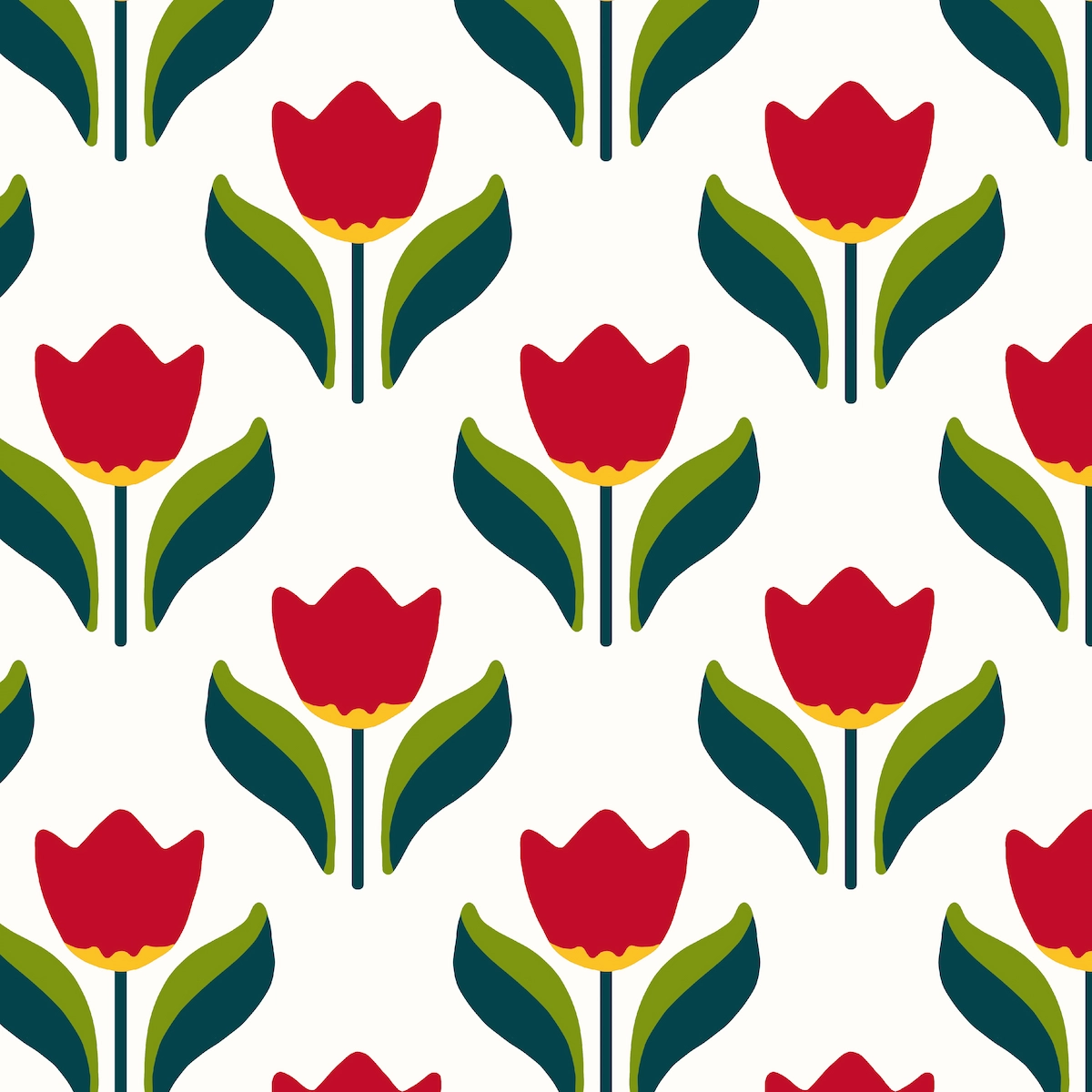 Elegant symmetrical red tulip pattern on white background for children's special occasion clothing