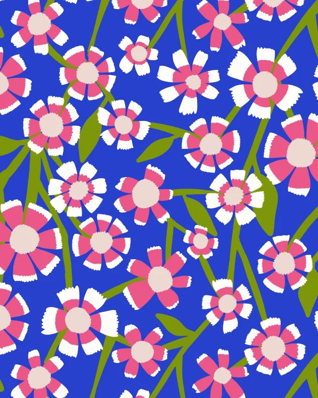 Fun Sweet William flower pattern in pink and red designed for children's clothing and textiles