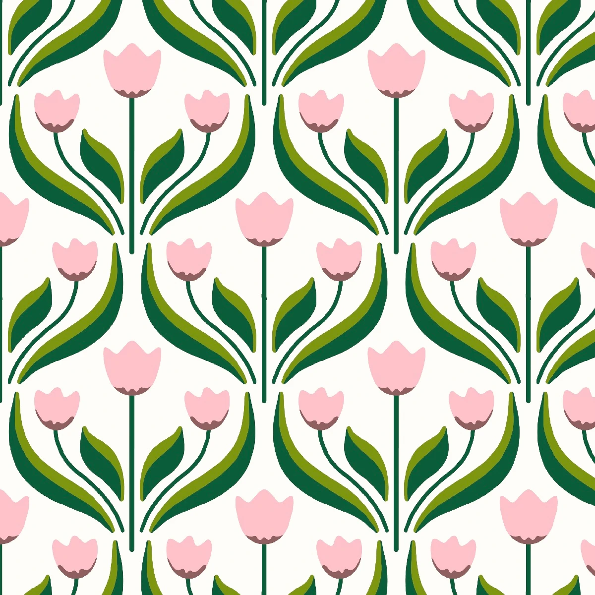 Modern Art Deco pink tulip pattern with geometric arrangement and playful details for kids fabric and home decor